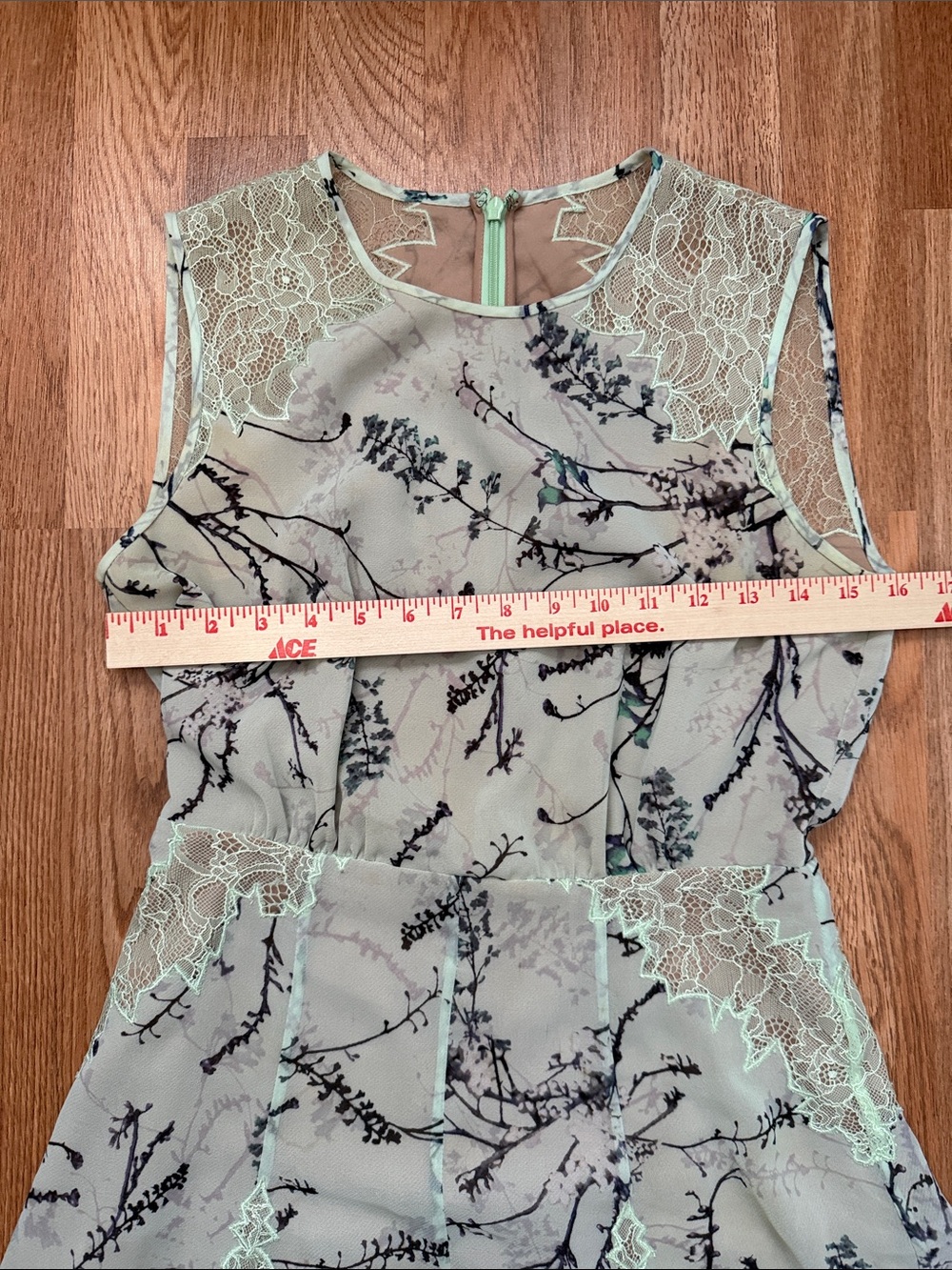 BCBGMaxAzria Light Sage Floral Lace-Trim Mini Dress - Picture 10 of 12